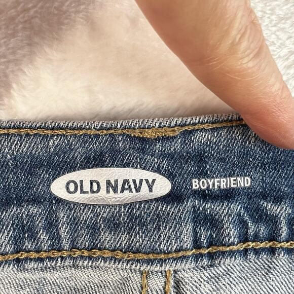 Old Navy Sz 16 Boyfriend Straight Jeans Mid Rise Bleach Spots Light Wash Stretch - Picture 8 of 16